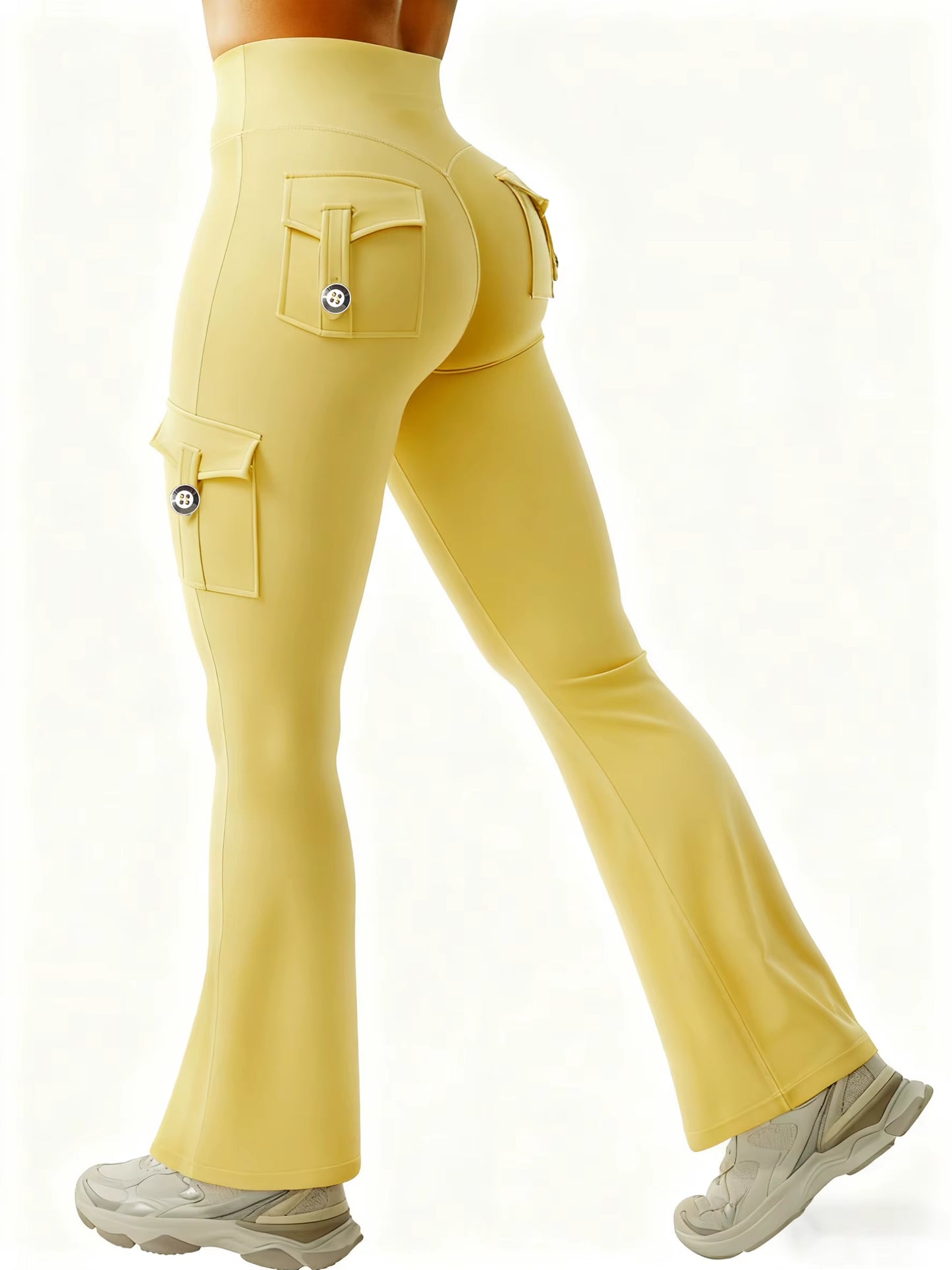 Essential Women'S Fitness Pants: High-Waisted Flared Workout Pants with Pockets, Shaping and Tummy-Control Fitness Pants.