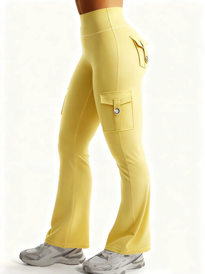 Essential Women'S Fitness Pants: High-Waisted Flared Workout Pants with Pockets, Shaping and Tummy-Control Fitness Pants.